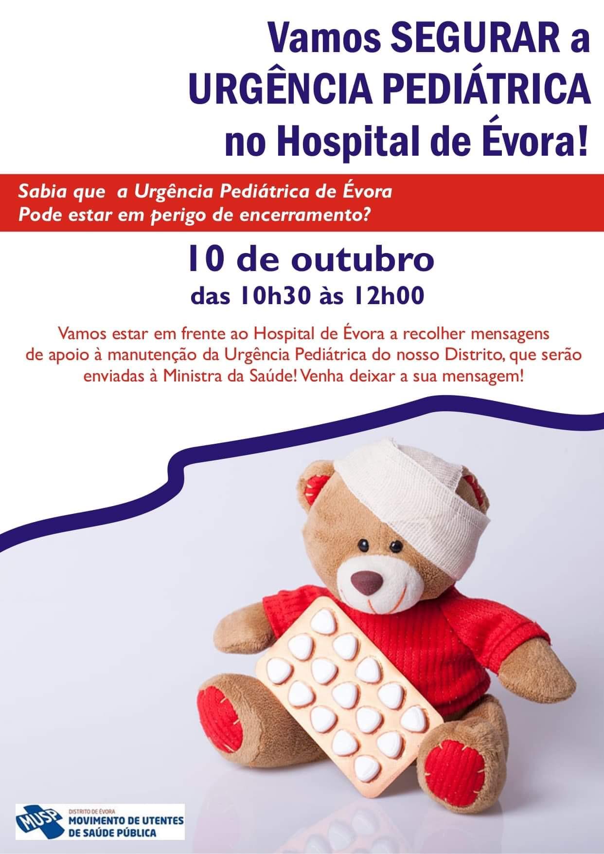 Cartaz da manifestação em defesa da urgência de pediatria do Hospital de Évora